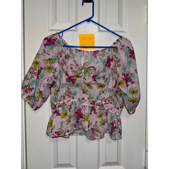 Women's Forever 21 Pink Floral Cotton Blouse Size L - Picture 1 of 7